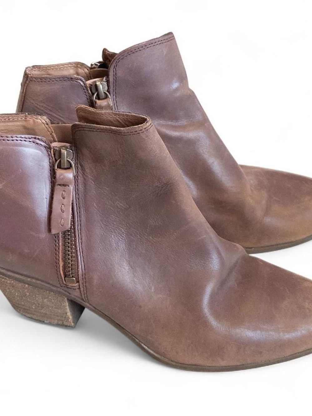 Frye Judith Double Zip Brown Leather Ankle Booties Women’s Size 7.5